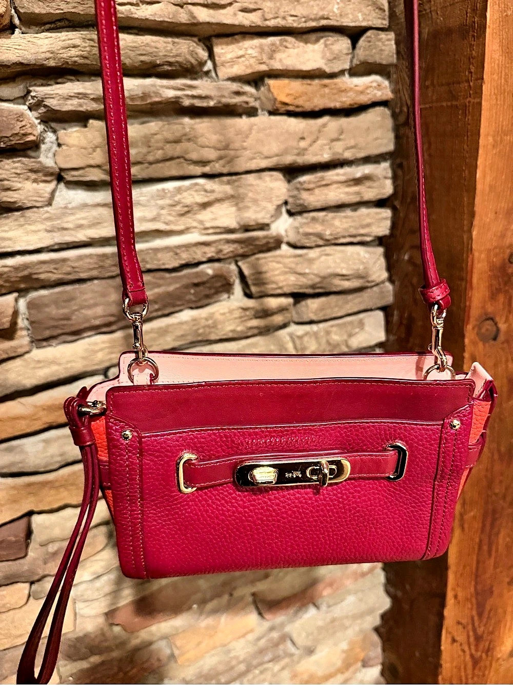 Coach EUC Swagger Color-Block Red Pebbled Leather Crossbody Bag